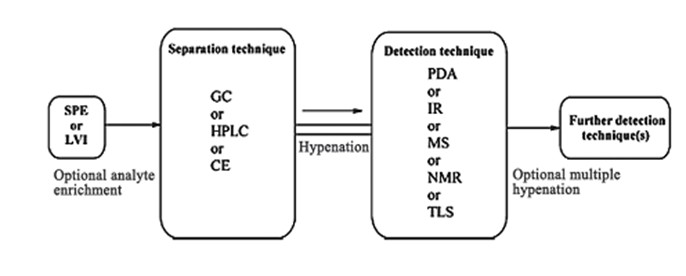 Schematic presentation of Hyphenation of chromatographic and spectrometric techniques.