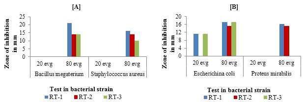 Antibacterial activity of Benzothiazole against [A] Gram-positive bacteria and [B] Gram-negative bacteria in DMF