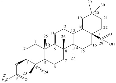 Fig: Structure of 3-acetoxy Olean-9(11)-en-28-oic acid.